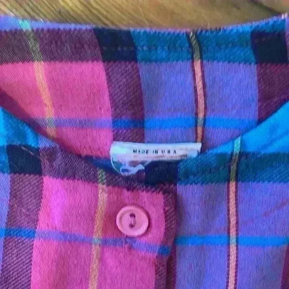 No Collar pink blue and purple button down flannel made in the USA - Picture 3 of 7